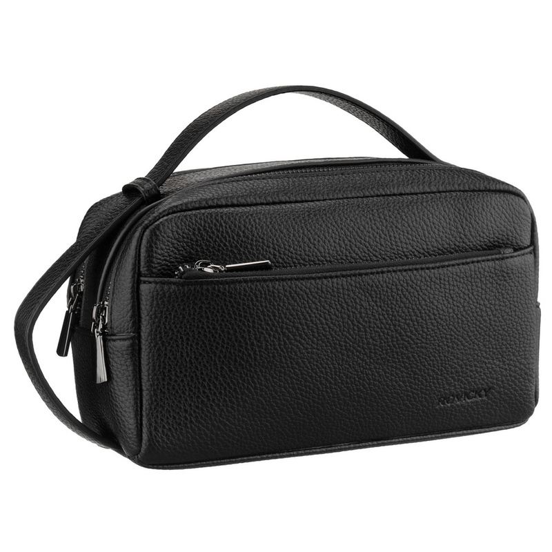 Elegancka saszetka męska ze skóry ekologicznej w czarnym kolorze zamykana suwakiem - Rovicky