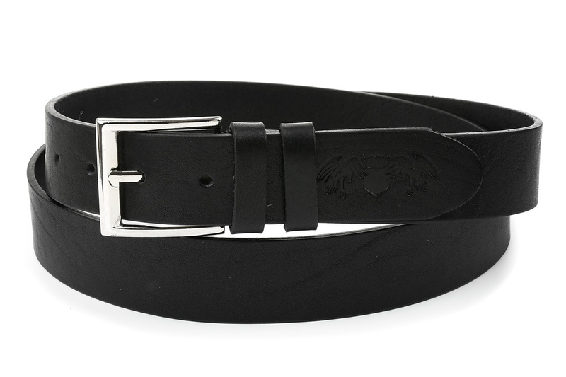 Beltimore skórzany licowy pasek męski czarny 3,5 cm E10 : Kolory - czarny, Rozmiar pasków - r.115-130 cm