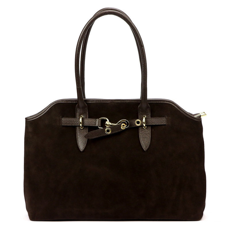 Vera Pelle damska torebka na ramię skóra naturalna zamszowa z kieszeniami