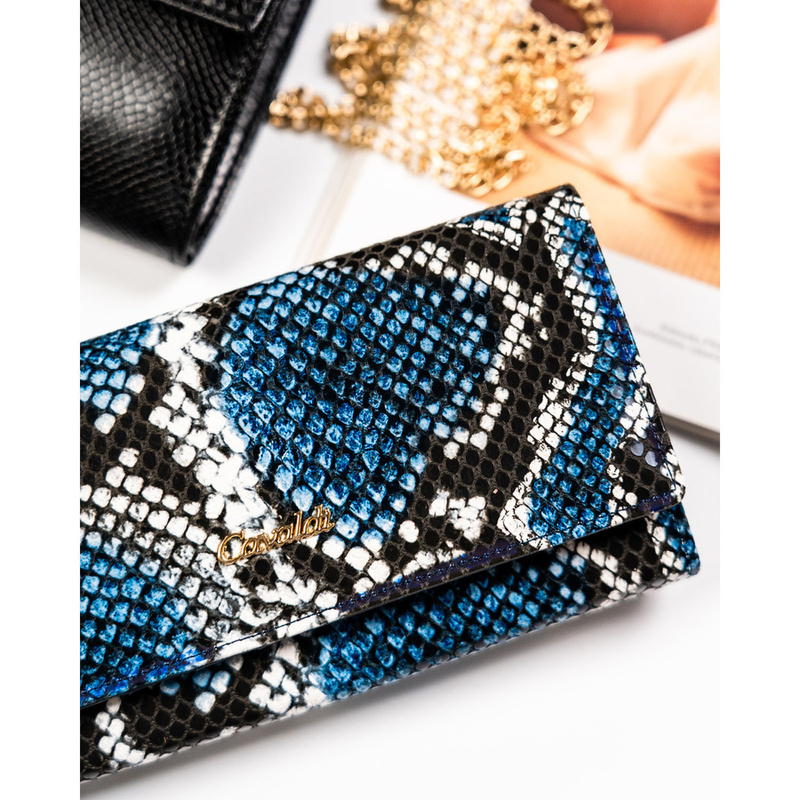 Podłużna portmonetka Stylowy damski portfel ze wzorem skóry węża Cavaldi