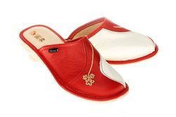 Zabudowane pantofle, wsuwane ze skóry naturalnej pw143 czerwony