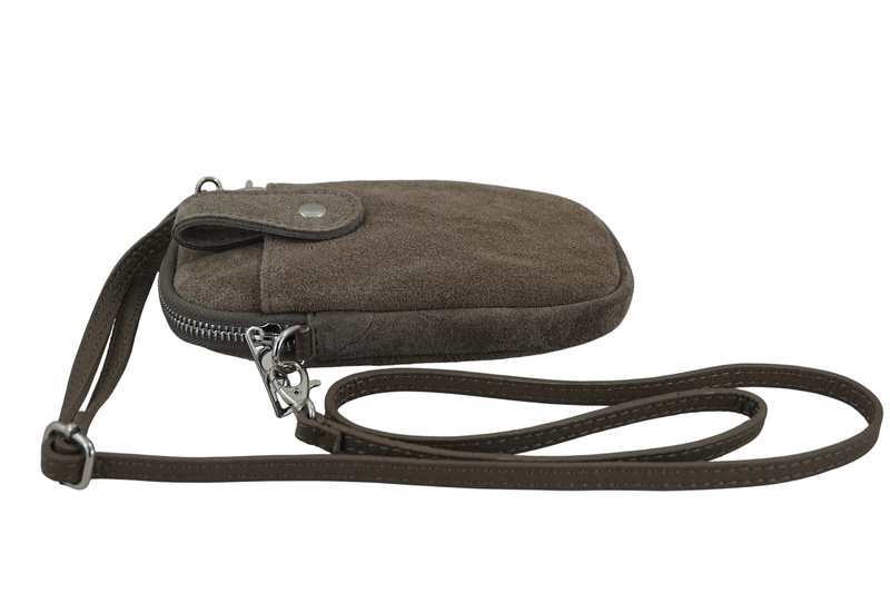 Etui na telefon ze skóry zamszowej - Beżowe ciemne