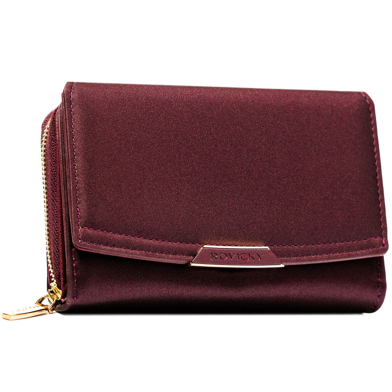 Śliwkowy portfel damski ze skóry ekologicznej wyposażony w system RFID - Rovicky