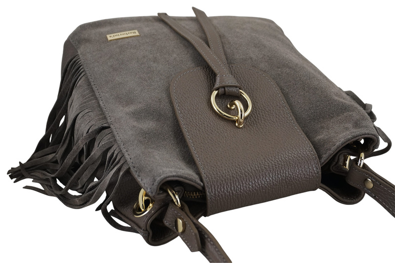 Skórzana torebka boho z frędzlami - Beżowa ciemna