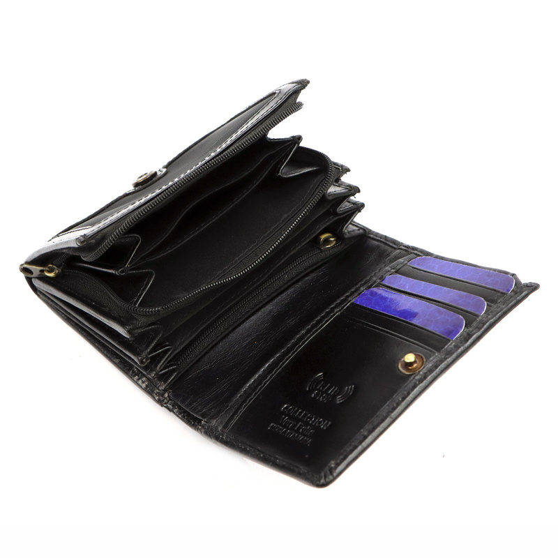 Luxury damski portfel skóra naturalna pojemna portmonetka zatrzask RFID