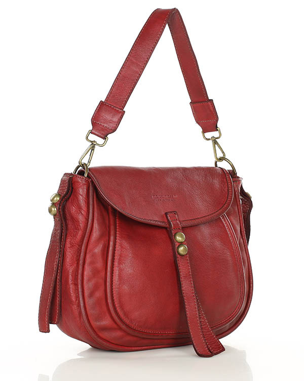 Marco Mazzini Torebka classic saddle bag ze skóry naturalnej na ramie czerwony