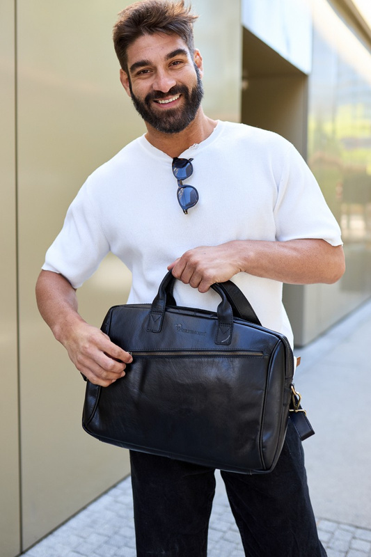 Torba męska skórzana na ramię laptopa duża czarna biznesowa Beltimore N01