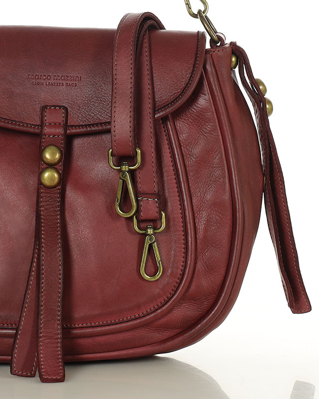 Marco Mazzini Torebka classic saddle bag ze skóry naturalnej na ramie bordowa