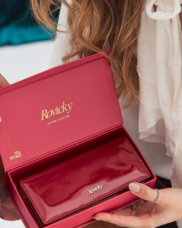 Rovicky portfel damski skóra naturalna lakierowana portmonetka duża RFID