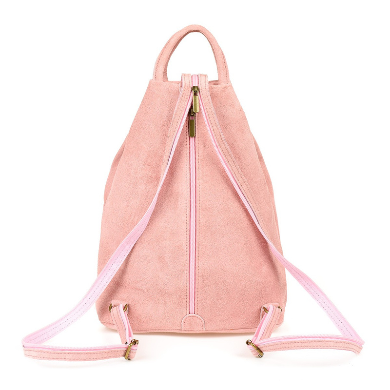 Pudrowo-różowa Vera Pelle włoski Plecak Skórzany damski mały T53