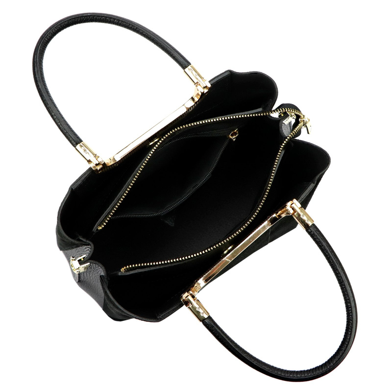 Vera Pelle damski skórzany kuferek torebka do ręki z paskiem i organizerem