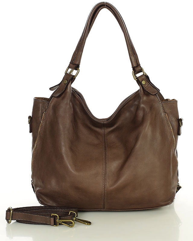 Torba skórzana wysokogatunkowa na ramię styl miejski shoulder leather bag - MARCO MAZZINI czekoladowy brąz