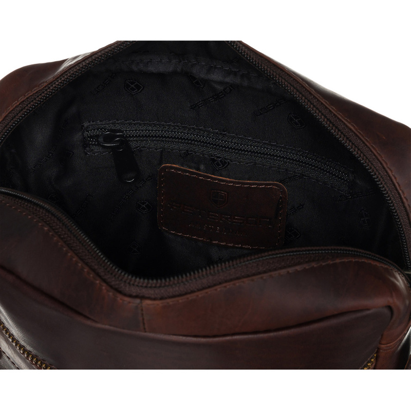 Skórzana, brązowa listonoszka męska z kieszonką - Peterson