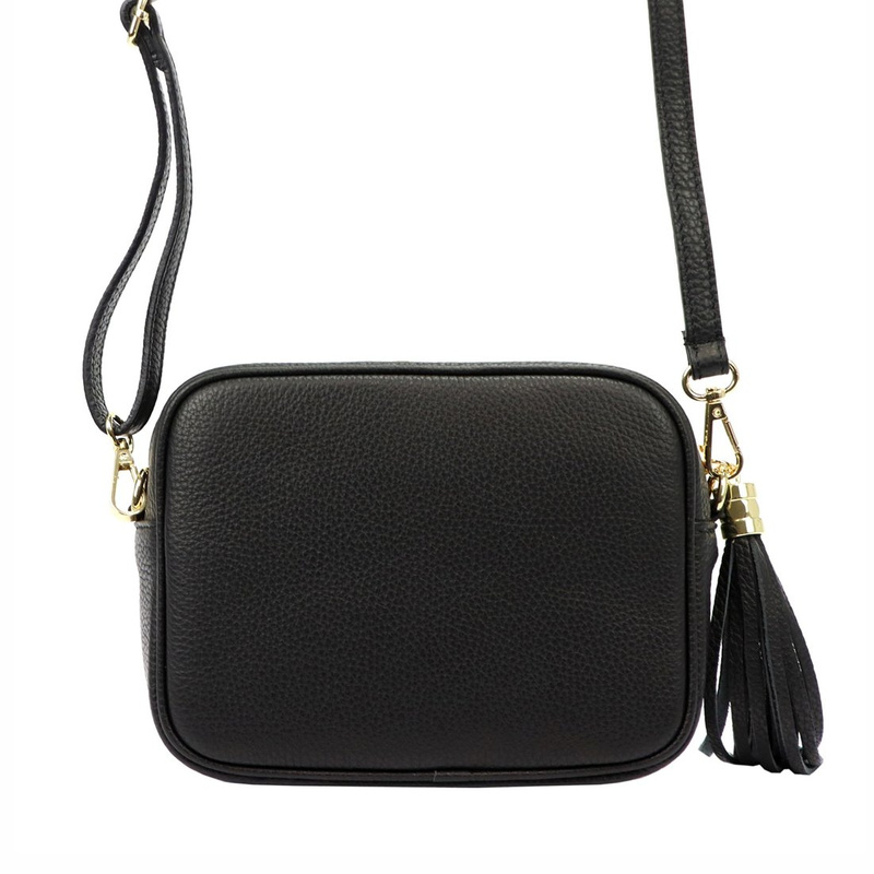 Luka damska listonoszka skóra naturalna torebka z brelokiem z frędzlem