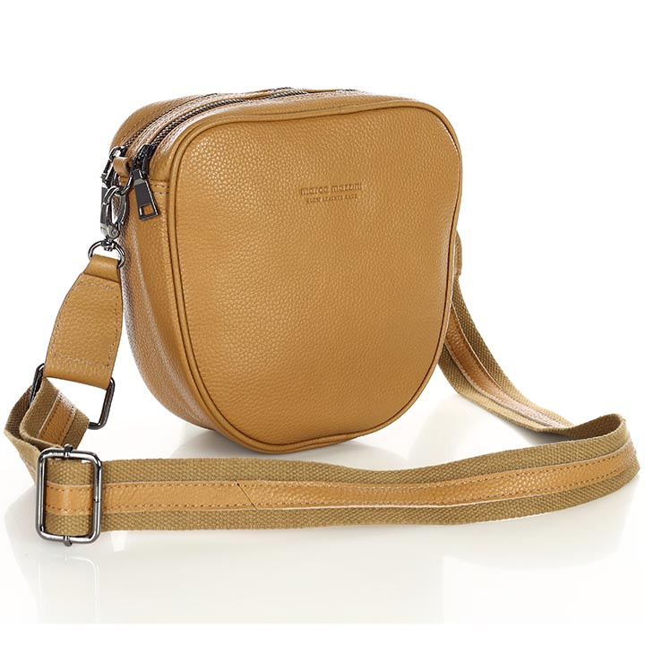 Torba skórzana na dwa zamki crossbody camera bag - MARCO MAZZINI brąz ciemny