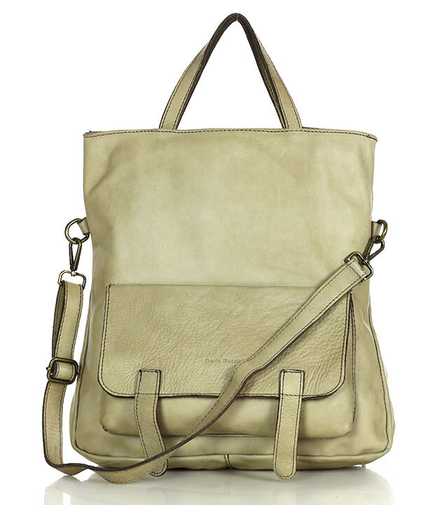 Skórzana torebka plecak z kieszenią z przodu - MARCO MAZZINI beż taupe