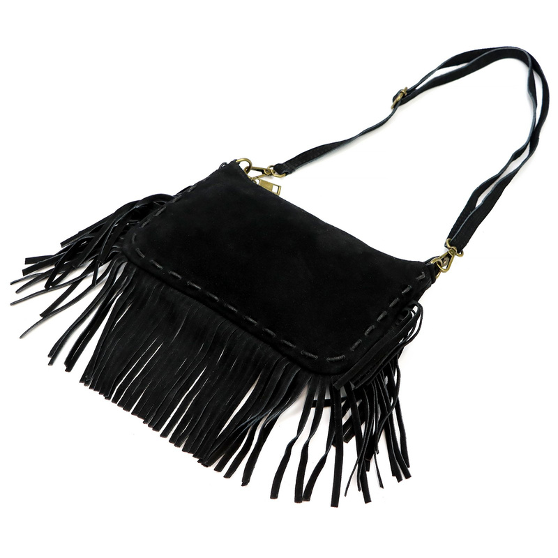 Damska listonoszka skórzana damska torebka na ramię z frędzlami bohoLuka