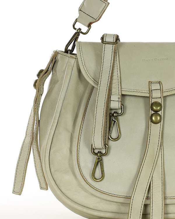 Marco Mazzini Torebka classic saddle bag ze skóry naturalnej na ramie beż taupe