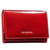 Czerwony portfel damski wykonany z lakierowanej skóry naturalnej, zamykany zatrzaskiem - Peterson