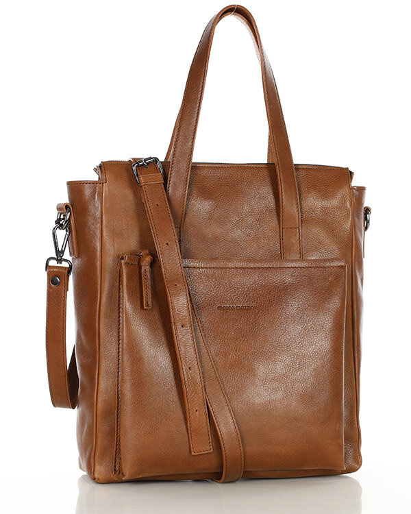 Luksusowa torebka shopperka aktówka skórzana MARCO MAZZINI camelowa