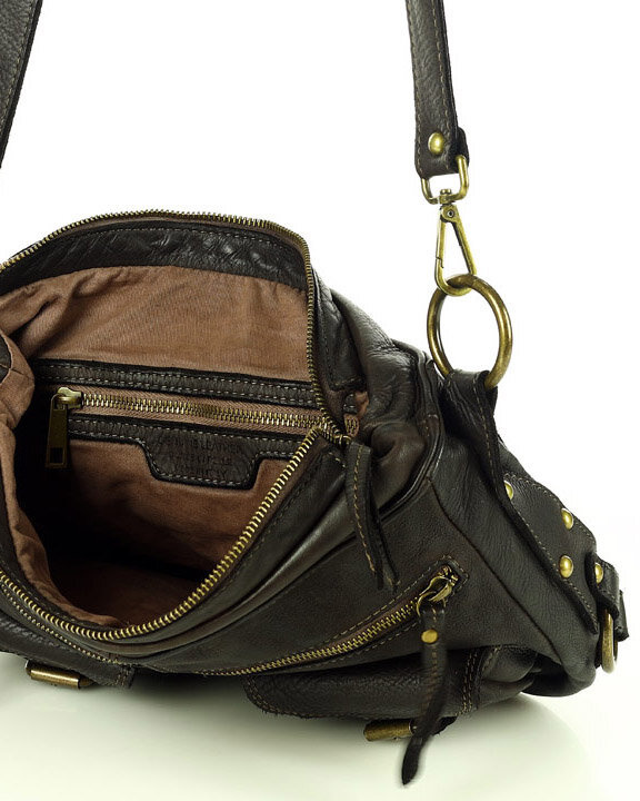 MARCO MAZZINI Skórzana torebka listonoszka z kieszeniami safari handmade bag czarna