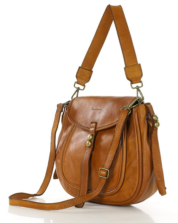 Marco Mazzini Torebka classic saddle bag ze skóry naturalnej na ramie brąz camel