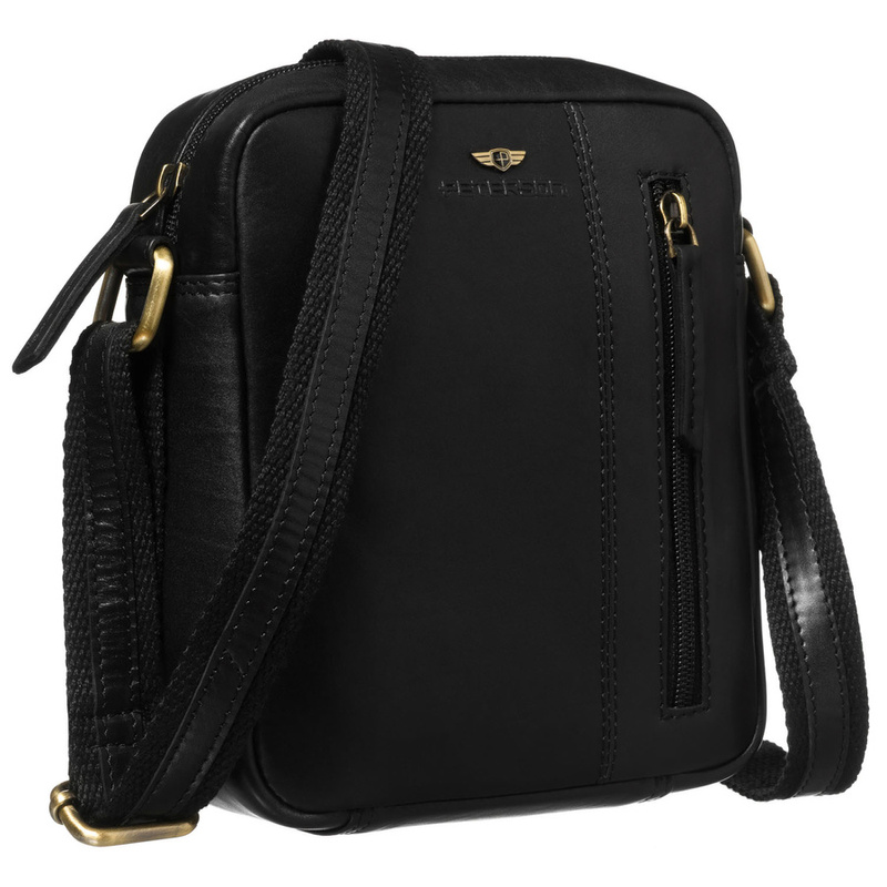 Czarna listonoszka męska ze skóry naturalnej zamykana suwakiem - Peterson