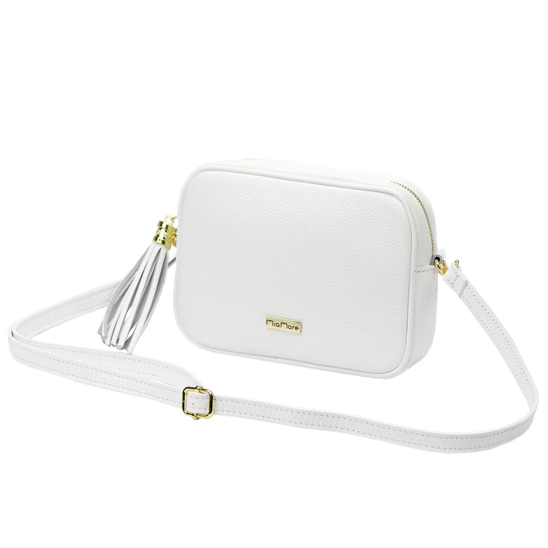 MiaMore Skórzana zgrabna damska listonoszka torebka z brelokiem frędzlem