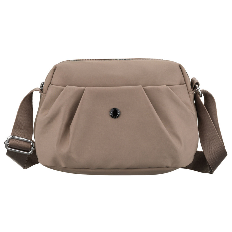 Beżowa, poręczna listonoszka damska z poliestru zawieszona na szerokim pasku - Peterson