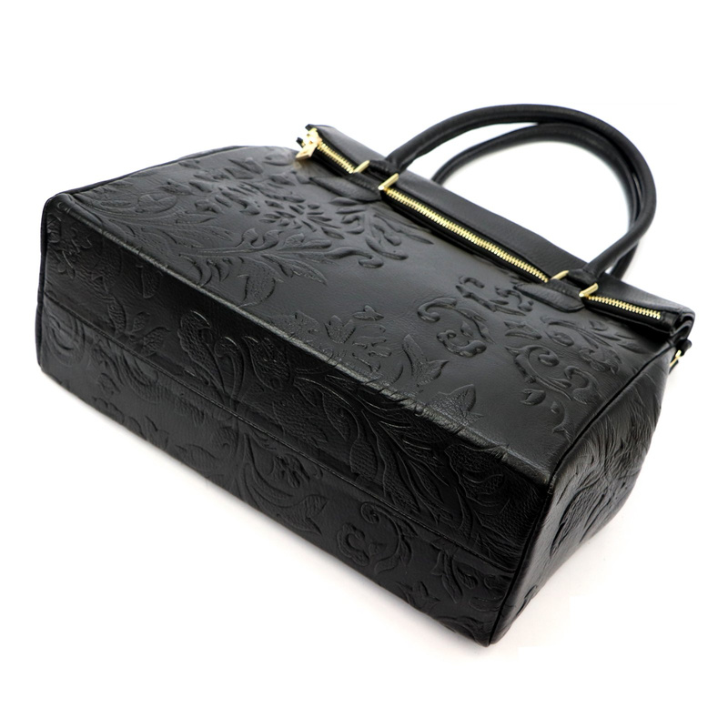 Vera Pelle damski duży kuferek torebka do ręki skóra naturalna z paskiem