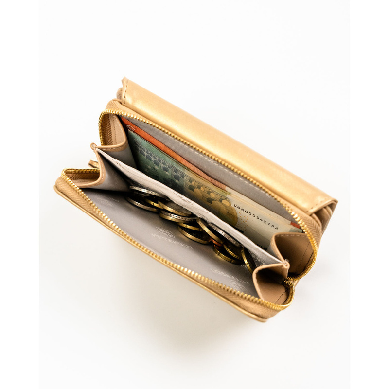 Portfel damski ze skóry ekologicznej w ciemnobeżowym kolorze, wyposażony w system RFID - Peterson