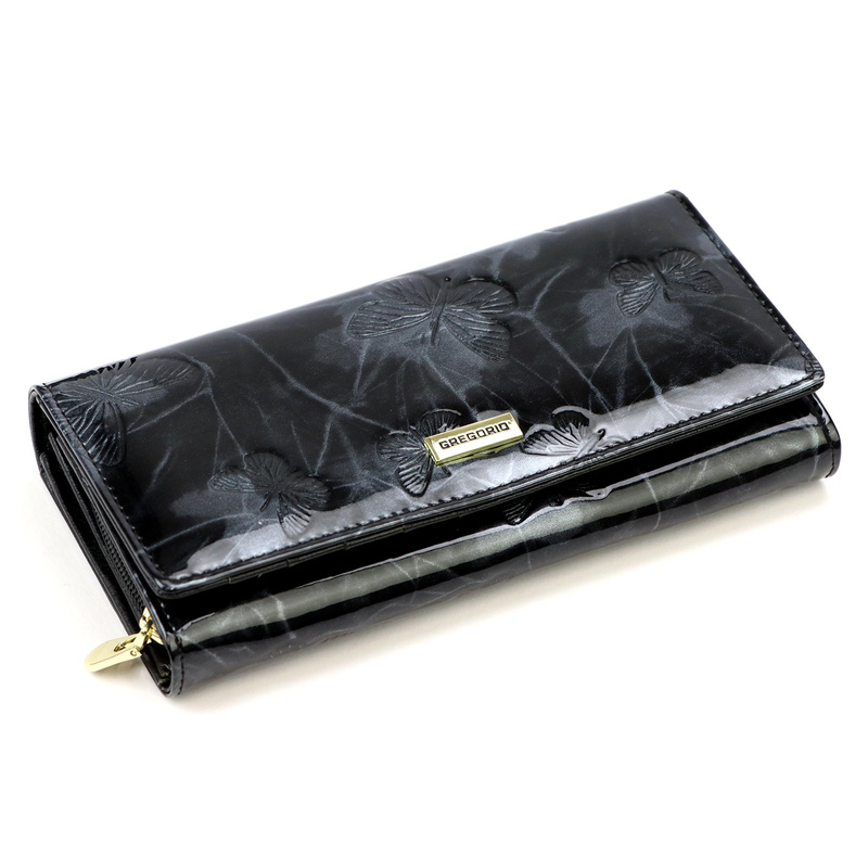 Gregorio damski portfel klasyczny podłużny duża portmonetka lakierowana