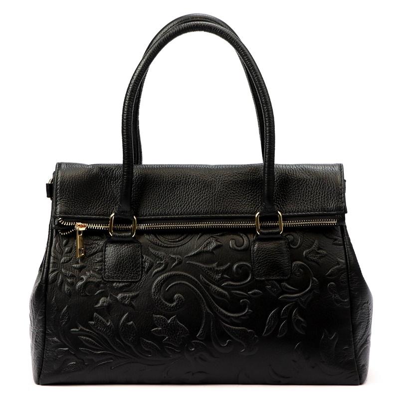 Vera Pelle damski kuferek skóra naturalna torebka do ręki z kieszeniami