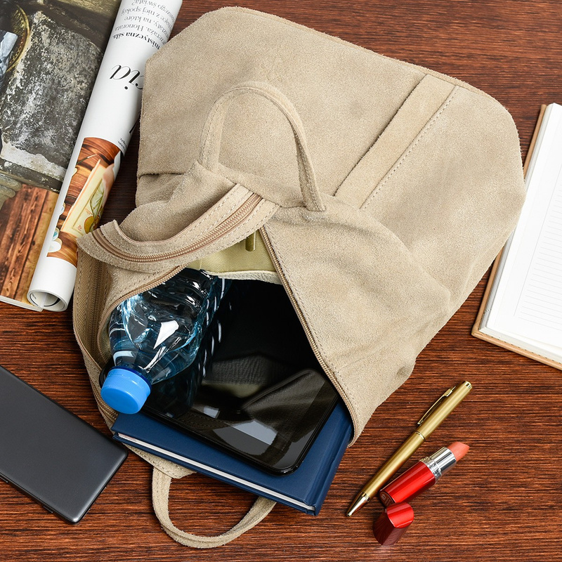 Beżowy Vera Pelle włoski Plecak Skórzany damski mały T53