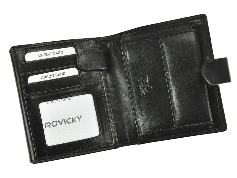Rovicky męski portfel skóra naturalna rozbudowany pionowy zatrzask RFID