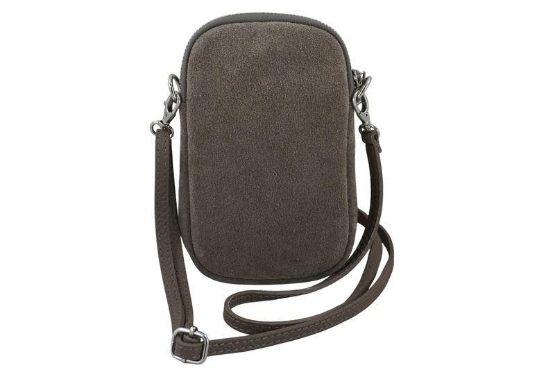 Etui na telefon ze skóry zamszowej - Beżowe ciemne