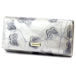 Gregorio damski portfel podłużny skóra naturalna wzór motyle lakierowana