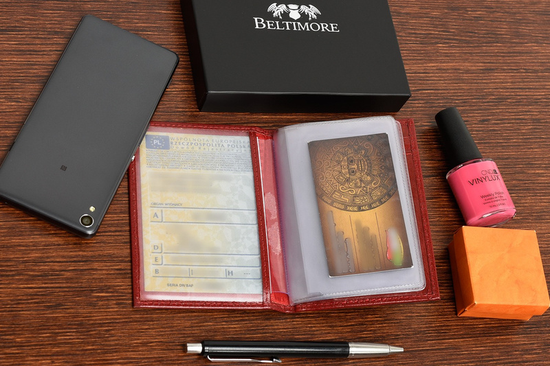 Etui na dokumenty karty czerwone skórzane slim Beltimore G95