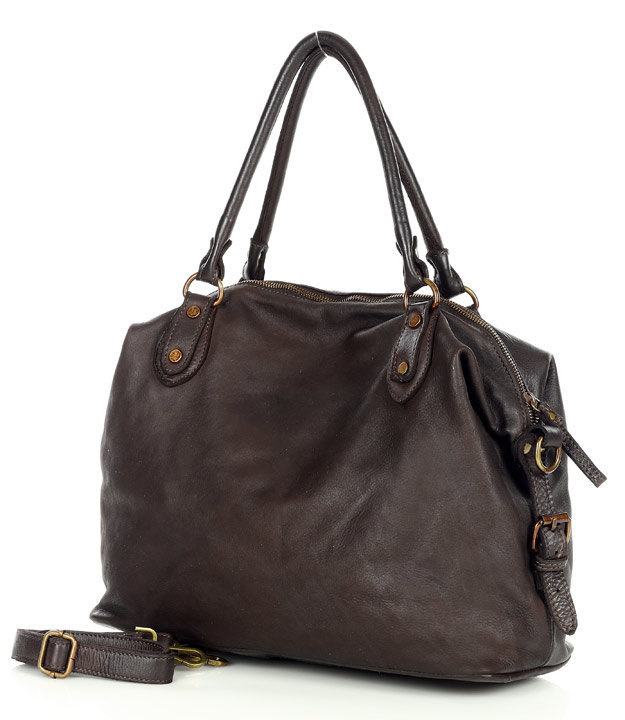 Torba biznesowa bowling retro bag skórzana - MARCO MAZZINI ciemny brąz caffe