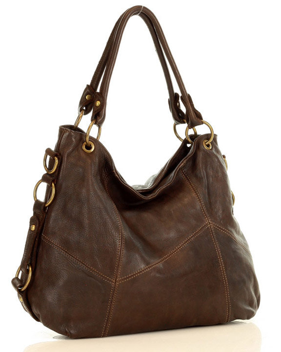 MARCO MAZZINI Miejska torebka skórzana na ramię city sholder handmade bag brąz caffe