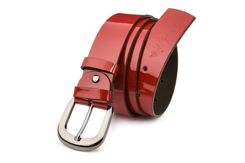 Beltimore skórzany damski pasek do spodni 4 cm czerwony A71 : Kolory - czerwony, Rozmiar pasków - r.95-110 cm