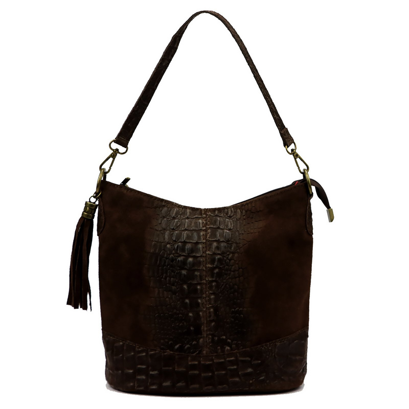 Luka damska listonoszka skóra naturalna wzór krokodyla z kieszeniami