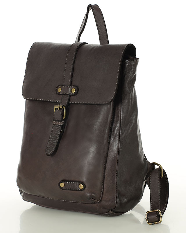 MARCO MAZZINI Miejski plecak skórzany w stylu old look handmade leather ciemny brąz caffe