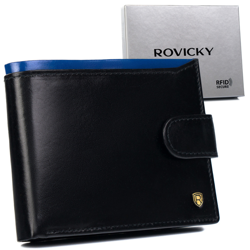 Zapinany Skórzany męski portfel Rovicky z RFID