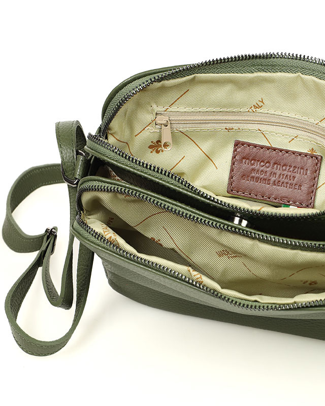 Torebka skórzana crossbody listonoszka dwie komory - MARCO MAZZINI militarny zielony