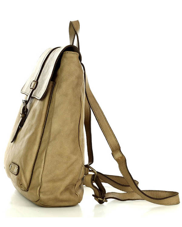 MARCO MAZZINI Miejski plecak skórzany w stylu old look handmade leather beżowy cappuccino