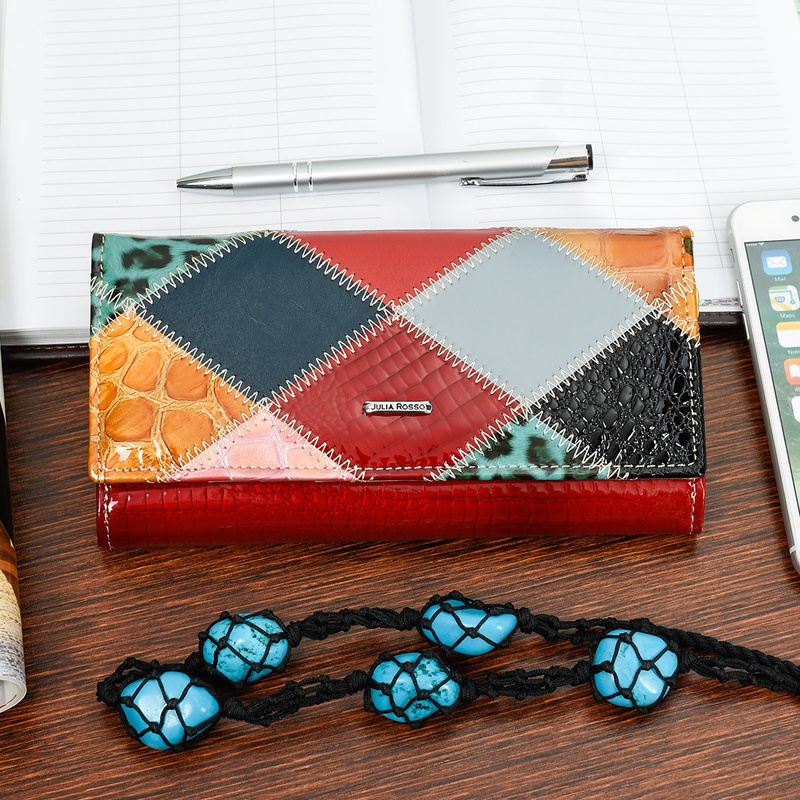Portfel patchwork boho Julia Rososo skóra duży pudełko M94