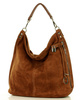 Torebka skórzana ponadczasowy design worek na ramię XL hobo leather bag - MARCO MAZZINI nubuk brąz migdałowy