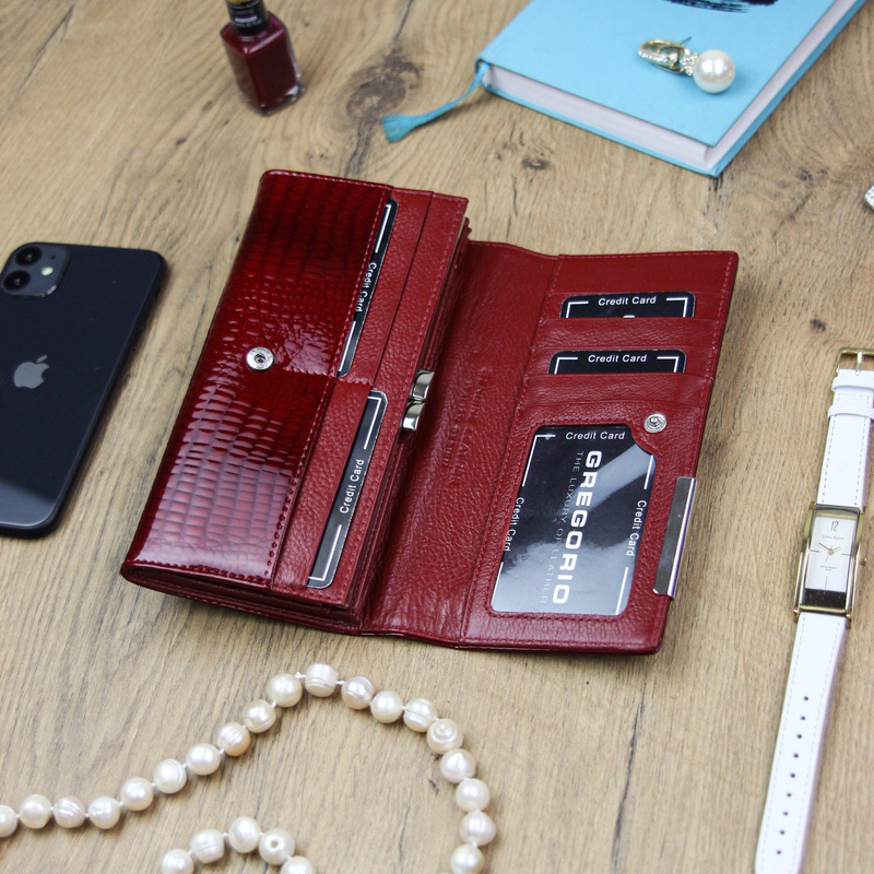 Gregorio damski portfel skóra naturalna podłużny klasyczny skóra krokodyla