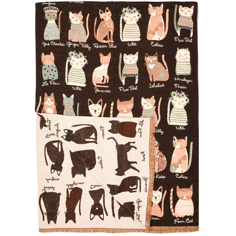 Brązowy Duży Szalik Damski bawełniany ciepły dwustronny koty AX-128